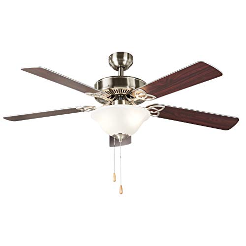 Amazon Basics 52-Inch Ceiling Fan, Includes LED Light Kit With Two Medium Base LED Light Bulbs, Five Reversible Blades, Brushed Nickel Finish