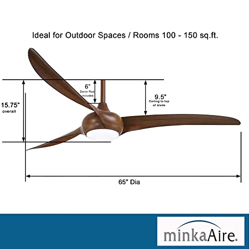MINKA-AIRE F848-DK Light Wave LED 65" Brown Low Profile Ceiling Fan with Light, Remote Control and 3.5 Inch Downrod