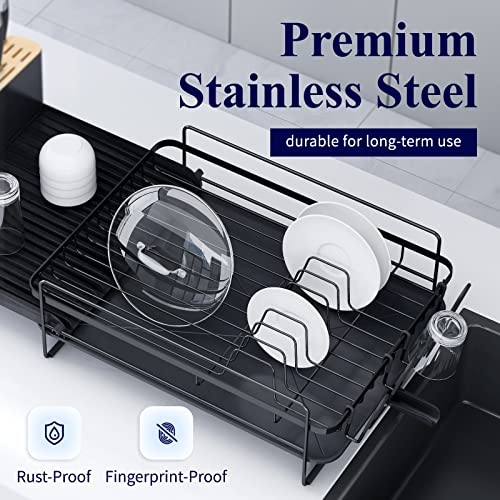 Kitsure Large Dish Drying Rack - Extendable Dish Rack, Multifunctional Dish Rack for Kitchen Counter, Anti-Rust Drying Dish Rack with Cutlery & Cup Holders