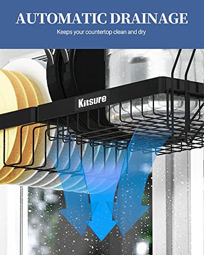 Kitsure Dish Drying Rack - Adjustable & Space-Saving Dish Rack（29.5-35.5in）, Over-The-Sink Dish Drying Rack, Multifunctional Kitchen Dish Drying Rack, Stainless Steel Dish Drying Rack-N