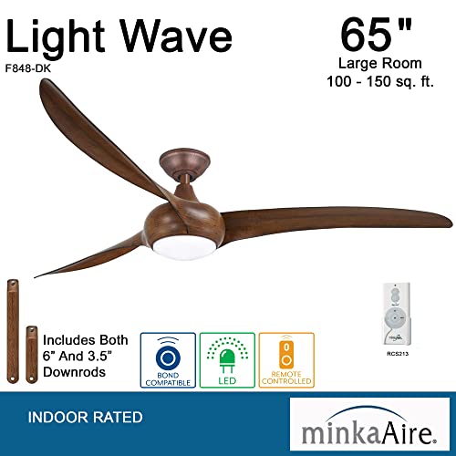 MINKA-AIRE F848-DK Light Wave LED 65" Brown Low Profile Ceiling Fan with Light, Remote Control and 3.5 Inch Downrod