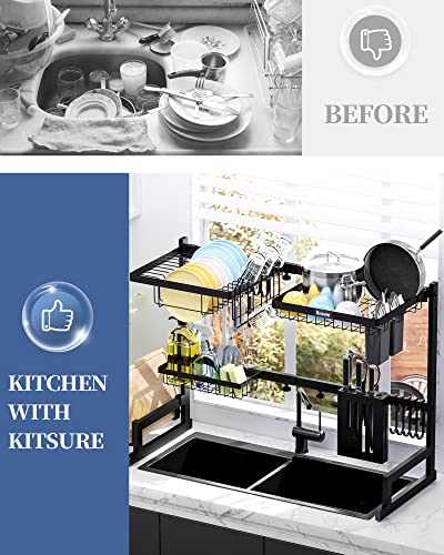 Kitsure Dish Drying Rack - Adjustable & Space-Saving Dish Rack（29.5-35.5in）, Over-The-Sink Dish Drying Rack, Multifunctional Kitchen Dish Drying Rack, Stainless Steel Dish Drying Rack-N