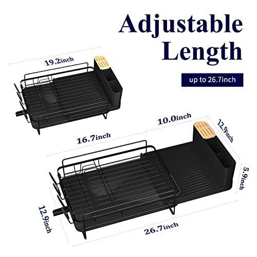 Kitsure Large Dish Drying Rack - Extendable Dish Rack, Multifunctional Dish Rack for Kitchen Counter, Anti-Rust Drying Dish Rack with Cutlery & Cup Holders
