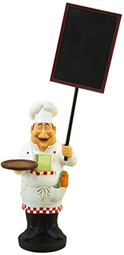 Deco 79 Polystone Chef Sculpture with Chalkboard and Tray, 20" x 11" x 48", White