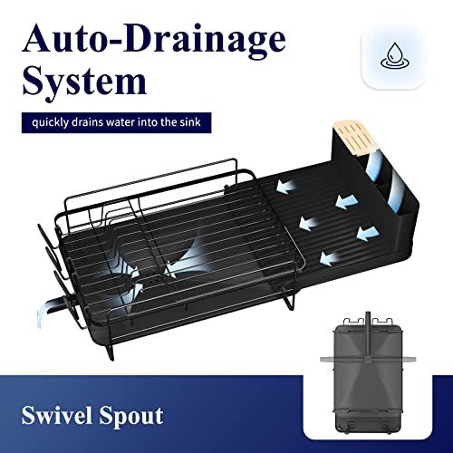 Kitsure Large Dish Drying Rack - Extendable Dish Rack, Multifunctional Dish Rack for Kitchen Counter, Anti-Rust Drying Dish Rack with Cutlery & Cup Holders