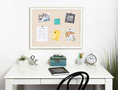 DesignOvation Macon Framed Linen Fabric Pinboard, 23x29, Soft White