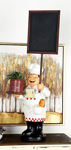 Deco 79 Polystone Chef Sculpture with Chalkboard and Tray, 20" x 11" x 48", White