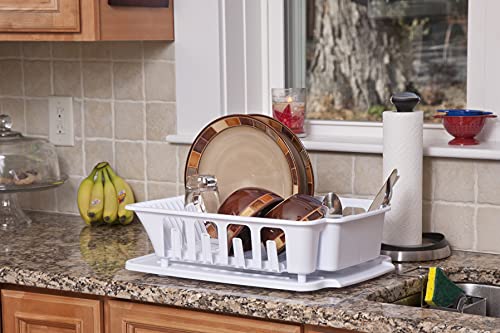 STERILITE 2-Piece Large Sink Set Dish Rack Drainer, White (18 L x 13 3/4" W x 5 1/2" H), 3/4" L x 3/4" W x