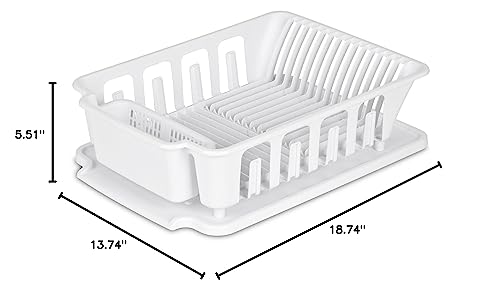 STERILITE 2-Piece Large Sink Set Dish Rack Drainer, White (18 L x 13 3/4" W x 5 1/2" H), 3/4" L x 3/4" W x
