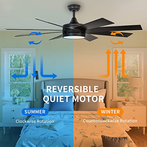 YITAHOME 60-Inch Black Ceiling Fan with Light