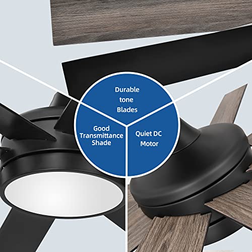 YITAHOME 60-Inch Black Ceiling Fan with Light
