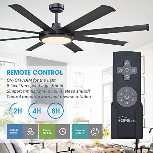 Parrot Uncle Ceiling Fans with Lights and Remote 60 Inch Black Ceiling Fan with Light LED Outdoor Ceiling Fans for Patios Covered, 6-Speed, Reversible DC Motor