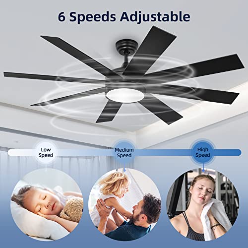 YITAHOME 60-Inch Black Ceiling Fan with Light