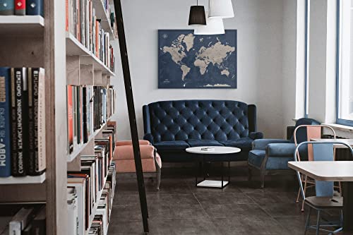 Travel Map With Pins World Personalized on Canvas | Premium Push Pin Travel Map | Black and White World Map in Various Color and Size Options | 24" x 32" up to 40" x 53"