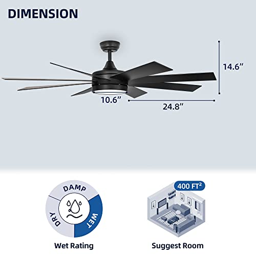 YITAHOME 60-Inch Black Ceiling Fan with Light