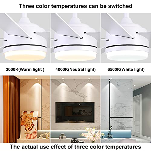 YUHAO 52 inch White Ceiling Fan with Lights and Remote Control,Quiet Reversible Motor,Dimmable tri-Color temperatures LED,5 Blades Modern Ceiling Fan for Indoor