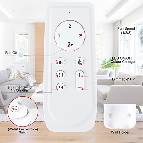 YUHAO 52 inch White Ceiling Fan with Lights and Remote Control,Quiet Reversible Motor,Dimmable tri-Color temperatures LED,5 Blades Modern Ceiling Fan for Indoor