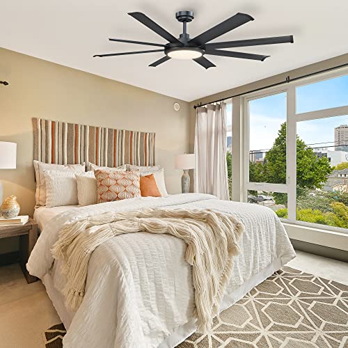 Parrot Uncle Ceiling Fans with Lights and Remote 60 Inch Black Ceiling Fan with Light LED Outdoor Ceiling Fans for Patios Covered, 6-Speed, Reversible DC Motor