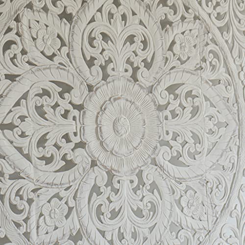 King Bed Headboard Wood Carved, Mandala on Wall Panels, Luxury Residence Plaques Decor, 76 inches