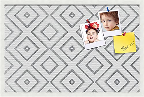 PinPix Custom Printed pin Cork Bulletin Board Made from Canvas, Modern Deco Distressed 30x20 Inches (Completed Size) and Framed in Satin White Frame (PinPix-Group-55)