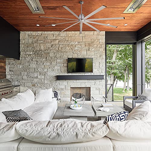 BiGizmos 96 Inch Industrial DC Motor Ceiling Fan, Damp Rated Indoor or Covered Outdoor Ceiling Fans for Home or Commercial, Porch Patio Warehouse Restaurant, 6-Speed Remote Control