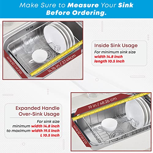 KESOL Small Expandable Over The Sink Dish Drying Rack/Dish Rack in Sink with Utensil Holder | 304 Stainless Steel Dish Racks for Kitchen Counter | Rustproof Dish Drainer/Sink Drying Rack