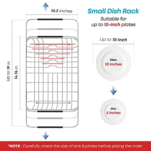 KESOL Small Expandable Over The Sink Dish Drying Rack/Dish Rack in Sink with Utensil Holder | 304 Stainless Steel Dish Racks for Kitchen Counter | Rustproof Dish Drainer/Sink Drying Rack