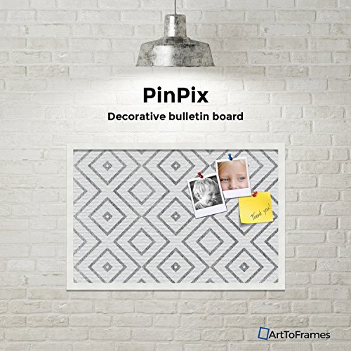 PinPix Custom Printed pin Cork Bulletin Board Made from Canvas, Modern Deco Distressed 30x20 Inches (Completed Size) and Framed in Satin White Frame (PinPix-Group-55)