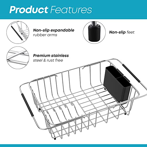 KESOL Small Expandable Over The Sink Dish Drying Rack/Dish Rack in Sink with Utensil Holder | 304 Stainless Steel Dish Racks for Kitchen Counter | Rustproof Dish Drainer/Sink Drying Rack