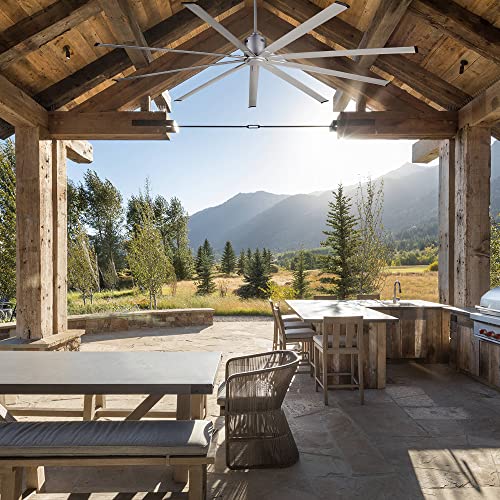BiGizmos 96 Inch Industrial DC Motor Ceiling Fan, Damp Rated Indoor or Covered Outdoor Ceiling Fans for Home or Commercial, Porch Patio Warehouse Restaurant, 6-Speed Remote Control