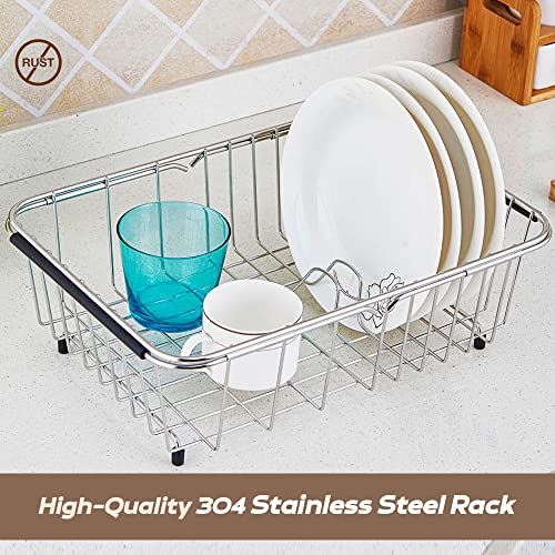 KESOL Small Expandable Over The Sink Dish Drying Rack/Dish Rack in Sink with Utensil Holder | 304 Stainless Steel Dish Racks for Kitchen Counter | Rustproof Dish Drainer/Sink Drying Rack