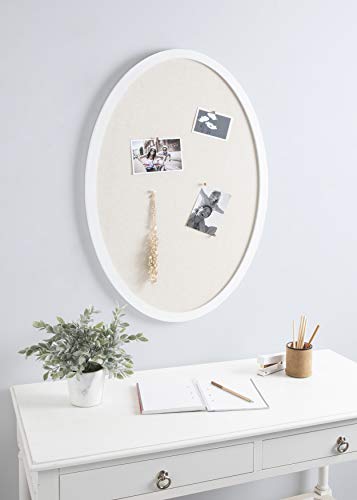 Kate and Laurel Holbrook Farmhouse Framed Oval Fabric Pinboard, 24 x 36, White, Decorative Bulletin Board for Wall