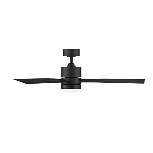 WAC Smart Fans San Francisco Indoor and Outdoor 3-Blade Ceiling Fan 52in Matte Black with 3000K LED Light Kit and Remote Control works with Alexa and iOS or Android App