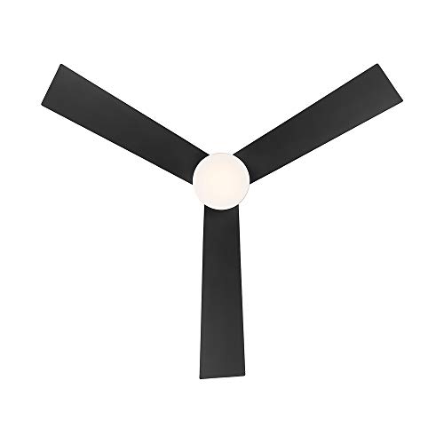 WAC Smart Fans San Francisco Indoor and Outdoor 3-Blade Ceiling Fan 52in Matte Black with 3000K LED Light Kit and Remote Control works with Alexa and iOS or Android App