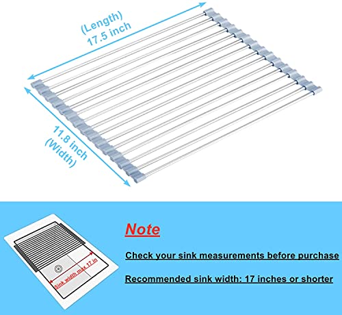 Seropy Roll Up Dish Drying Rack, Over The Sink Dish Drying Rack Kitchen Rolling Dish Drainer, Foldable Sink Rack Mat Stainless Steel Wire Dish Drying Rack for Kitchen Sink Counter (17.8''x11.8'')