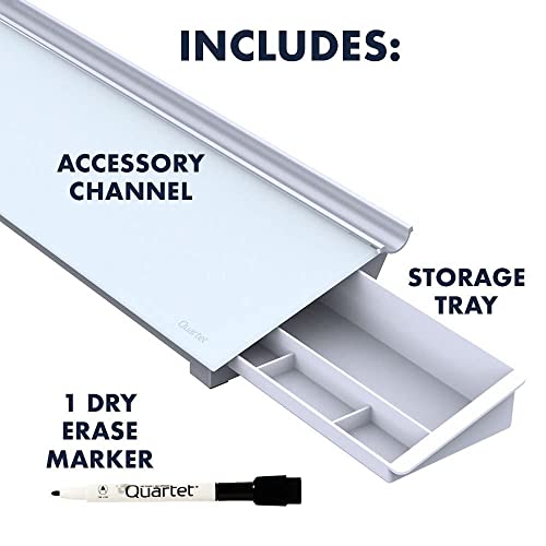 Quartet Whiteboard, Glass Dry Erase Board with Storage for Desktop Notetaking, 18" x 6", Clean Surface, 1 Marker, White Surface (GDP186)