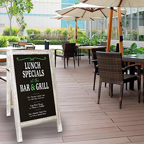 Large Sturdy Handcrafted 40" x 20" Wooden A-Frame Chalkboard Display / 4 Liquid Chalk Markers & Stencil Set/Sidewalk Chalkboard Sign Sandwich Board/Chalk Board Standing Sign (6 - White)