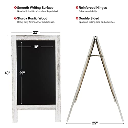 Large Sturdy Handcrafted 40" x 20" Wooden A-Frame Chalkboard Display / 4 Liquid Chalk Markers & Stencil Set/Sidewalk Chalkboard Sign Sandwich Board/Chalk Board Standing Sign (6 - White)