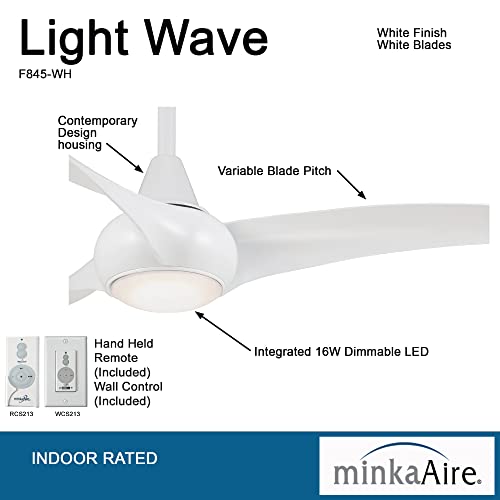 MINKA-AIRE F845-WH Light Wave 44" Ceiling Fan, White Finish with Remote and Additional Wall Control 