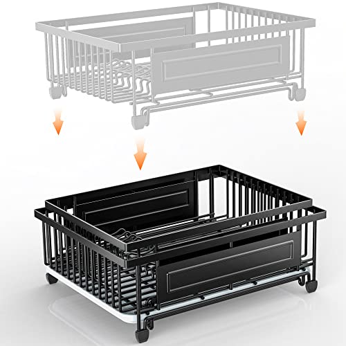 2 Pack Dish Drying Rack, Dish Rack Suitable for Little Countertop Space,Installation-Free Metal Dish Drainer with Drainboard Not Limited to The Sink - Dishes Racks Organizer Set (Black)