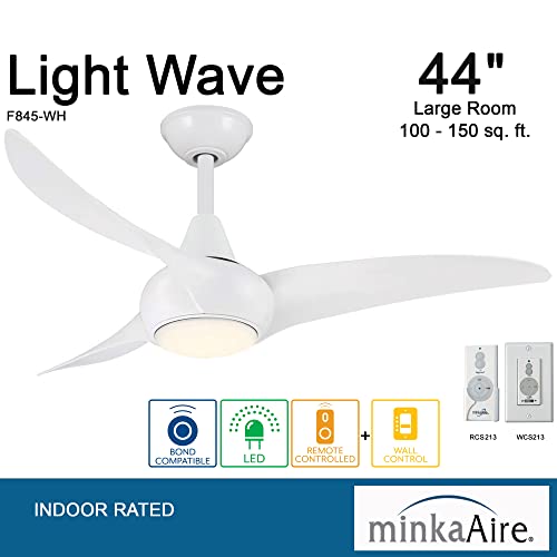 MINKA-AIRE F845-WH Light Wave 44" Ceiling Fan, White Finish with Remote and Additional Wall Control 