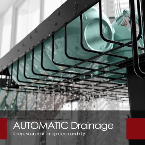Sakugi Over The Sink Dish Drying Rack - Adjustable (29.5-35.5in) Drying Rack w/Large Capacity, Space-Saving Dish Rack for Kitchen Counter, 2-Tier Dish Drying Rack, Premium Stainless Steel Dish Rack