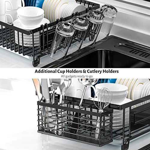 2 Pack Dish Drying Rack, Dish Rack Suitable for Little Countertop Space,Installation-Free Metal Dish Drainer with Drainboard Not Limited to The Sink - Dishes Racks Organizer Set (Black)