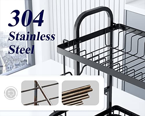 Kitsure Dish Drying Rack -Multifunctional Dish Rack, Rustproof Kitchen Dish Drying Rack with Drainboard & Utensil Holder, 2-Tier Dish Drying Rack