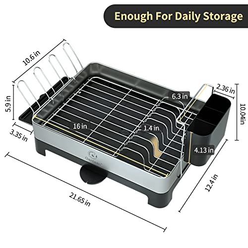 Genteen Dish Drying Rack, Large Dish Drying Rack with Drainboard, Stainless Steel Drying Rack for Kitchen Counter with Swivel Spout Utensil Holder
