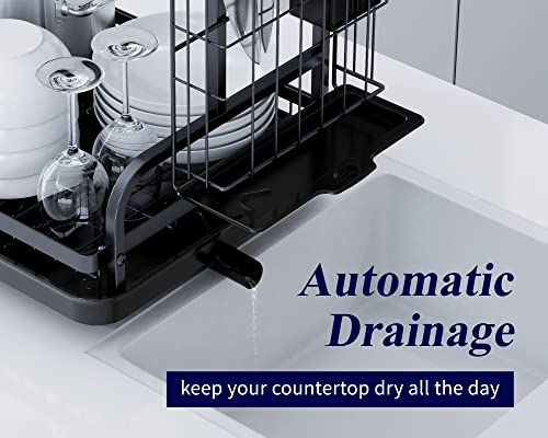 Kitsure Dish Drying Rack -Multifunctional Dish Rack, Rustproof Kitchen Dish Drying Rack with Drainboard & Utensil Holder, 2-Tier Dish Drying Rack