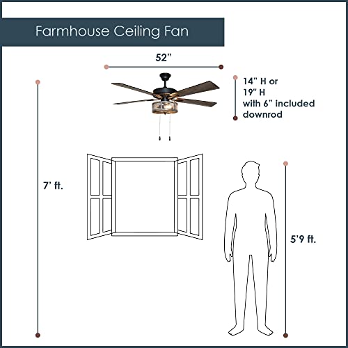 RIVER OF GOODS LED Farmhouse Ceiling Fan - Unique Ceiling Fans with Lights - 52 Inch - Mesh Metal Caged Shade - Brown