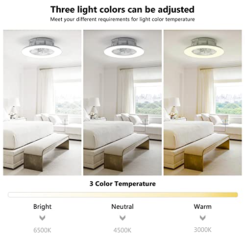 PrimeMall Bladeless Ceiling Fan with Light and Remote Control Low Profile Ceiling Fan 22" Modern Enclosed Multi-Speed Indoor Ceiling Fan 3 Color Temperatures Smart LED Dimmable Lighting Flush Mount