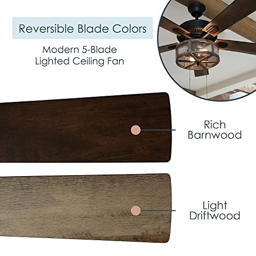 RIVER OF GOODS LED Farmhouse Ceiling Fan - Unique Ceiling Fans with Lights - 52 Inch - Mesh Metal Caged Shade - Brown