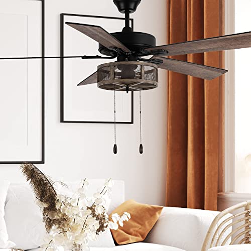RIVER OF GOODS LED Farmhouse Ceiling Fan - Unique Ceiling Fans with Lights - 52 Inch - Mesh Metal Caged Shade - Brown